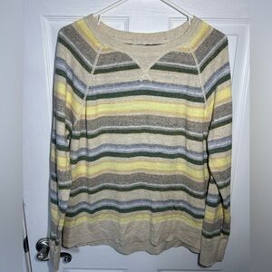 LL Bean Striped Multicolor Women's XL Sweater Crewneck Organic Cotton Pullover